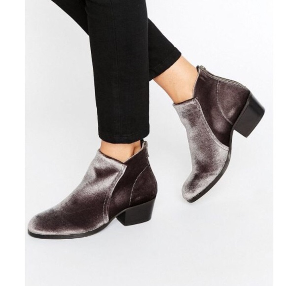 H London Apisi Grey Velvet Heeled Ankle Boots